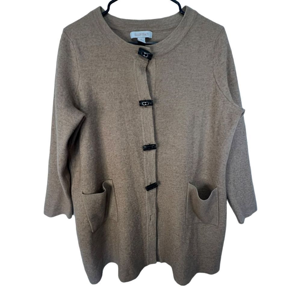Ellen Tracy Tan Warm Long Sleeve Button Up Cardigan Sweater